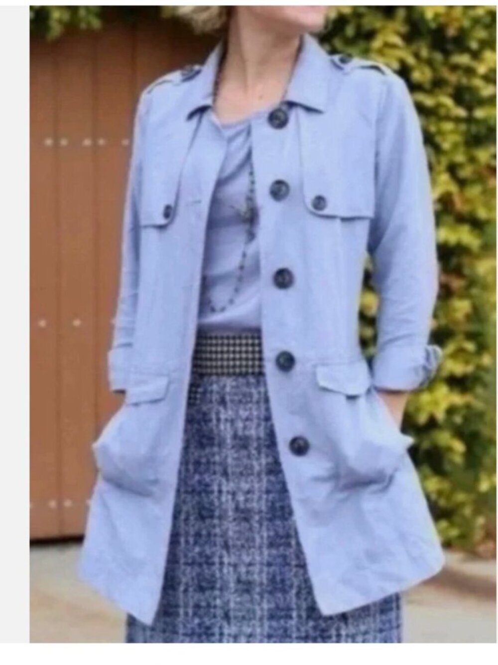 CAbi 5296 Tanner Trench Coat Jacket Periwinkle Pastel Blue Size S Button Belt